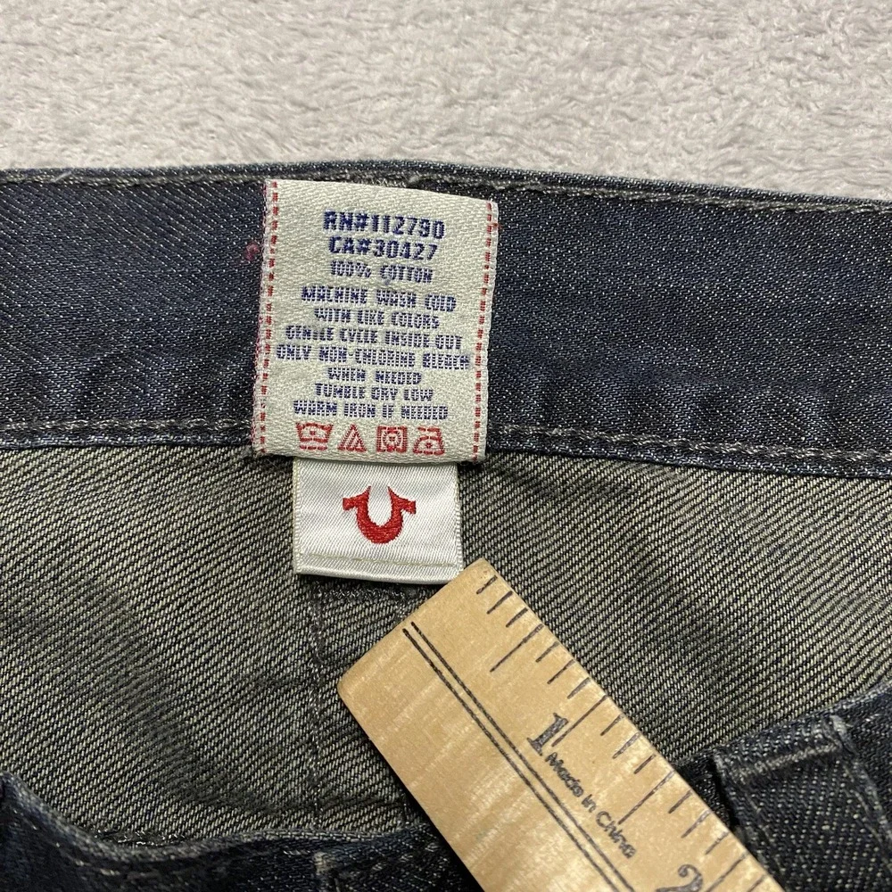 True Religion Straight Jeans Mens 36x34 Painted Logo Pockets Distressed